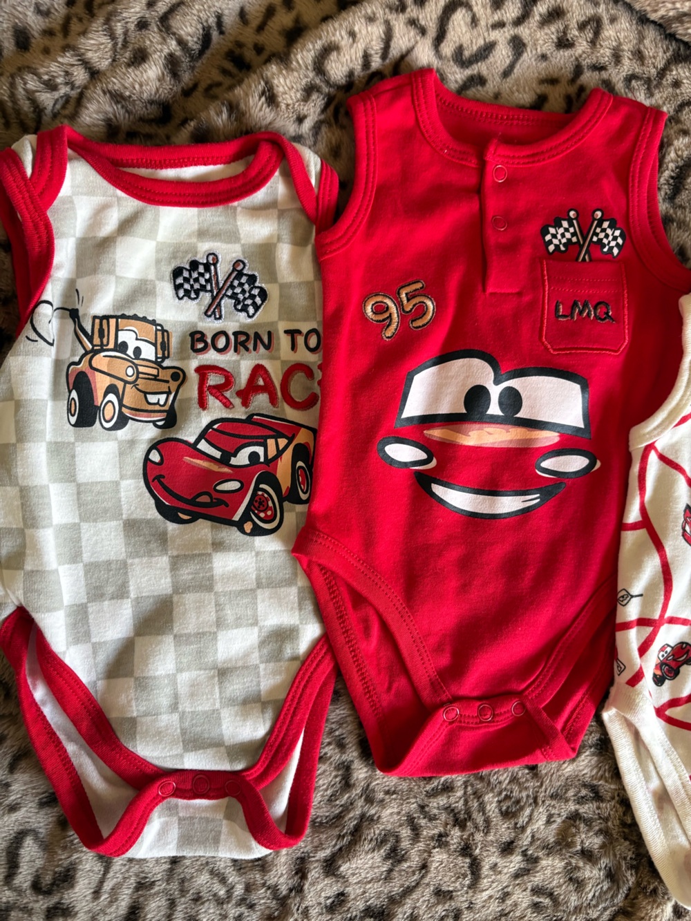 Disney Red Racing Cars Baby Bodysuits - Red & White